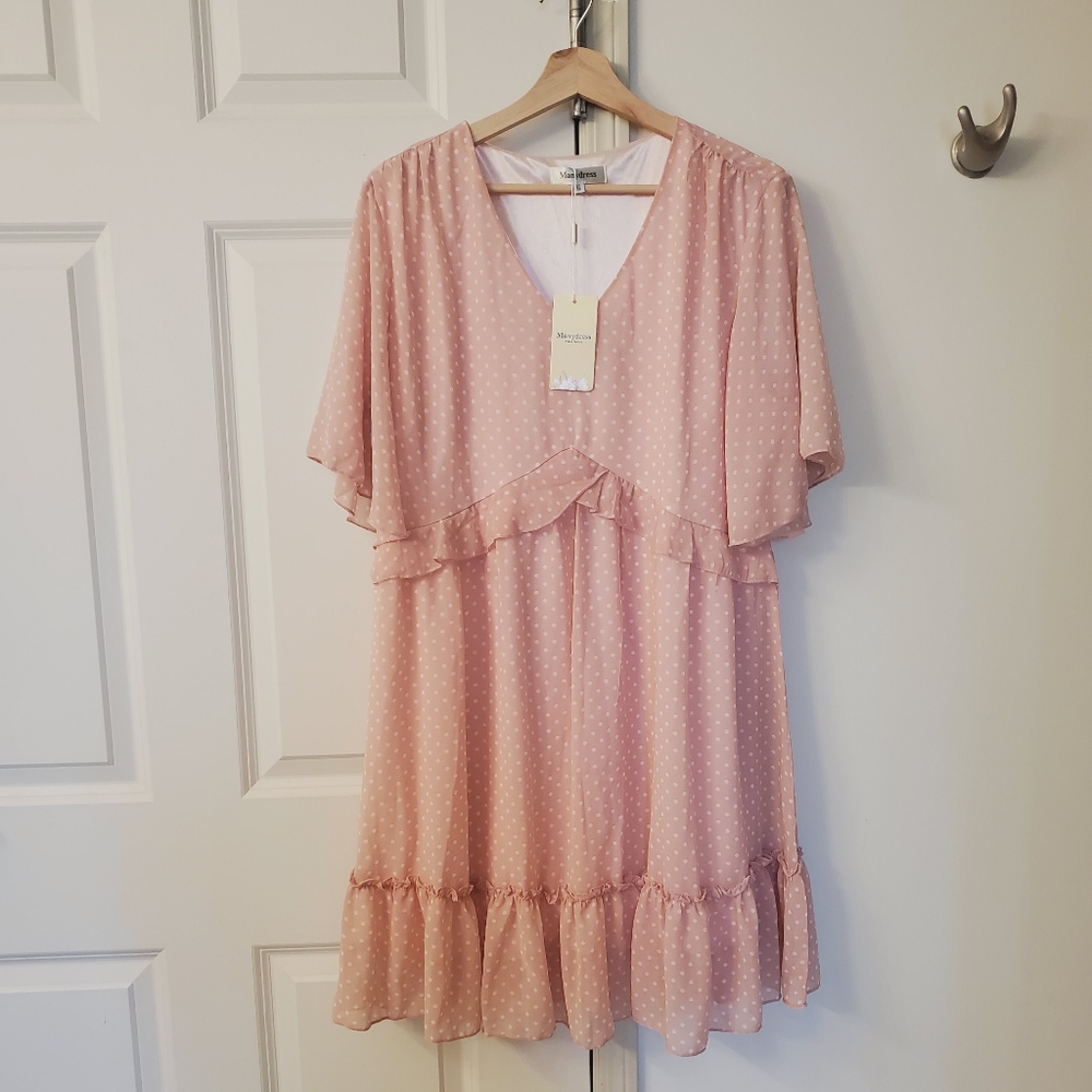 Pink polka dot lace dress size XL